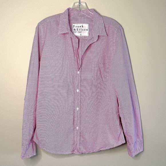 Frank & Eileen Barry Red White Stripe Crinkle Button Up Shirt - Picture 2 of 8